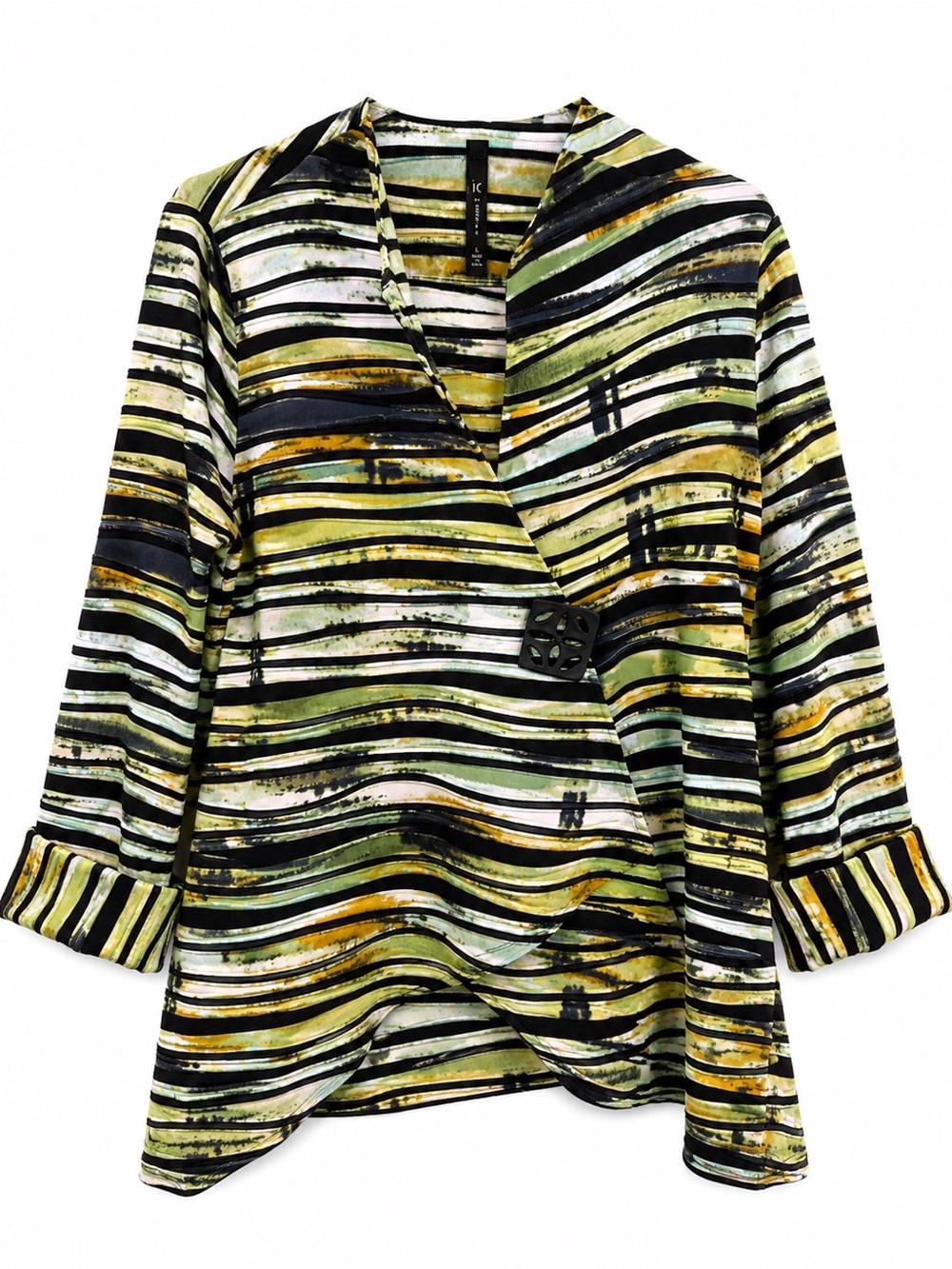 IC by Connie K Asymmetrical Lagenlook Jacket Abstract Stripe Made in USA Large